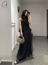 SWAYING 25 Spring and Summer Two-piece Suspender Long Dress SW-SW25SS2L07C2-HEI Black SW25SS2L07C